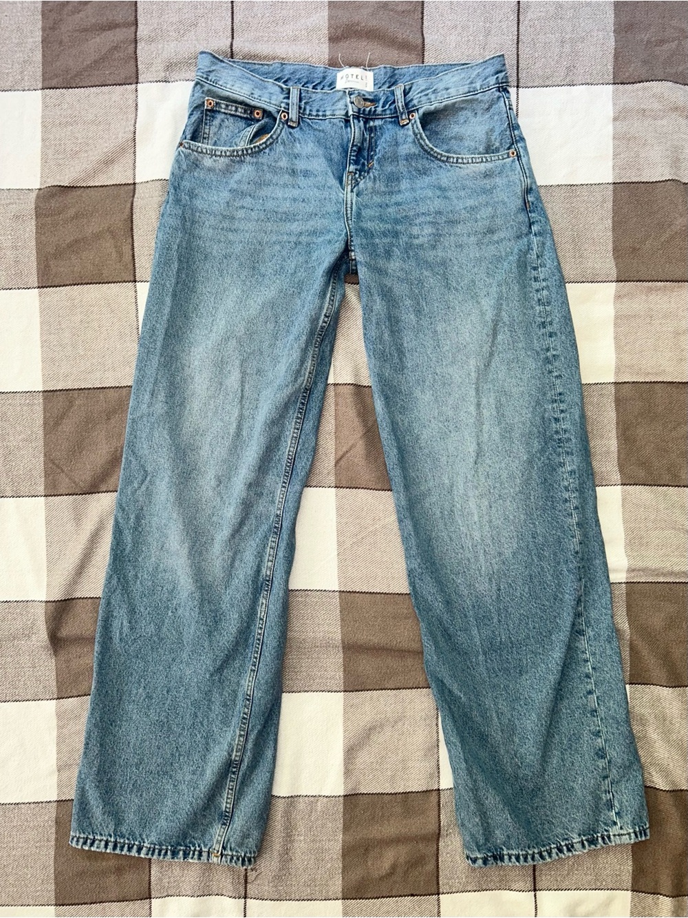 Motel Rocks Blue Denim Jeans with Gold Stitching